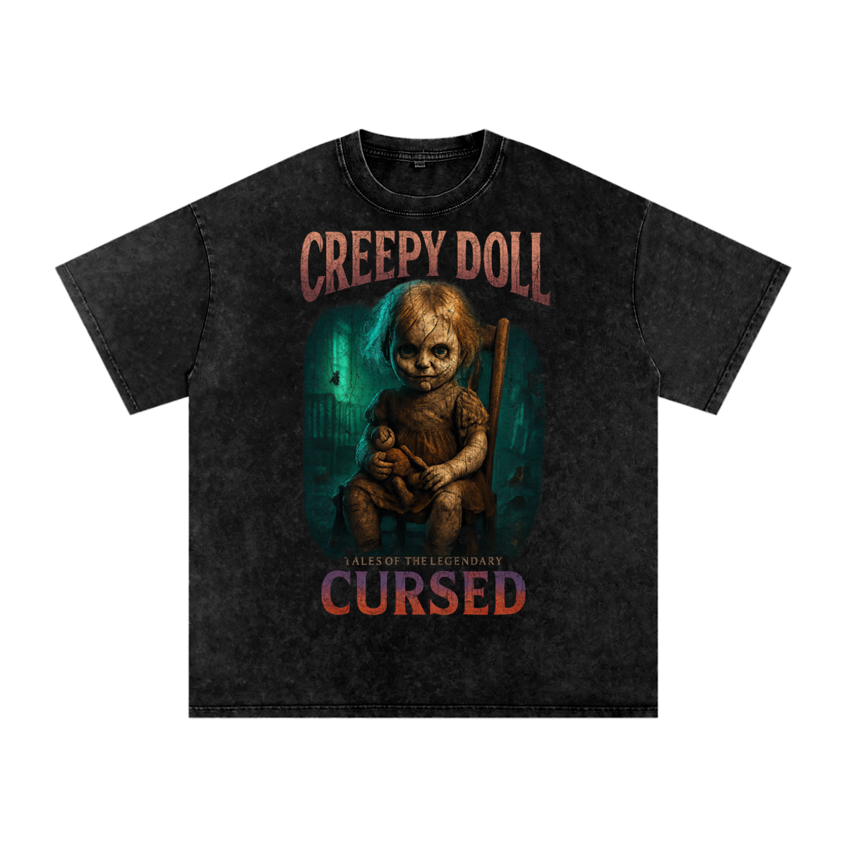 Front/product view of Creepy Doll 90s Bootleg Vintage Oversized T-Shirt graphic T-shirt