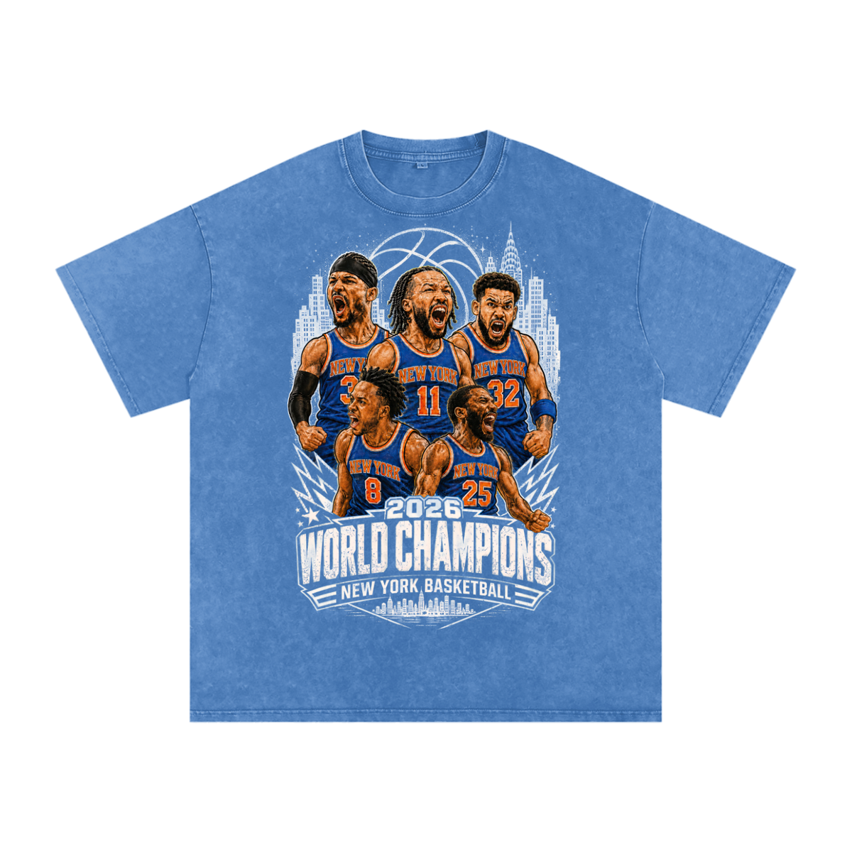 Back/detail view of New York Basketball 2026 World Champions Snow Washed Oversized Cotton graphic T-shirt