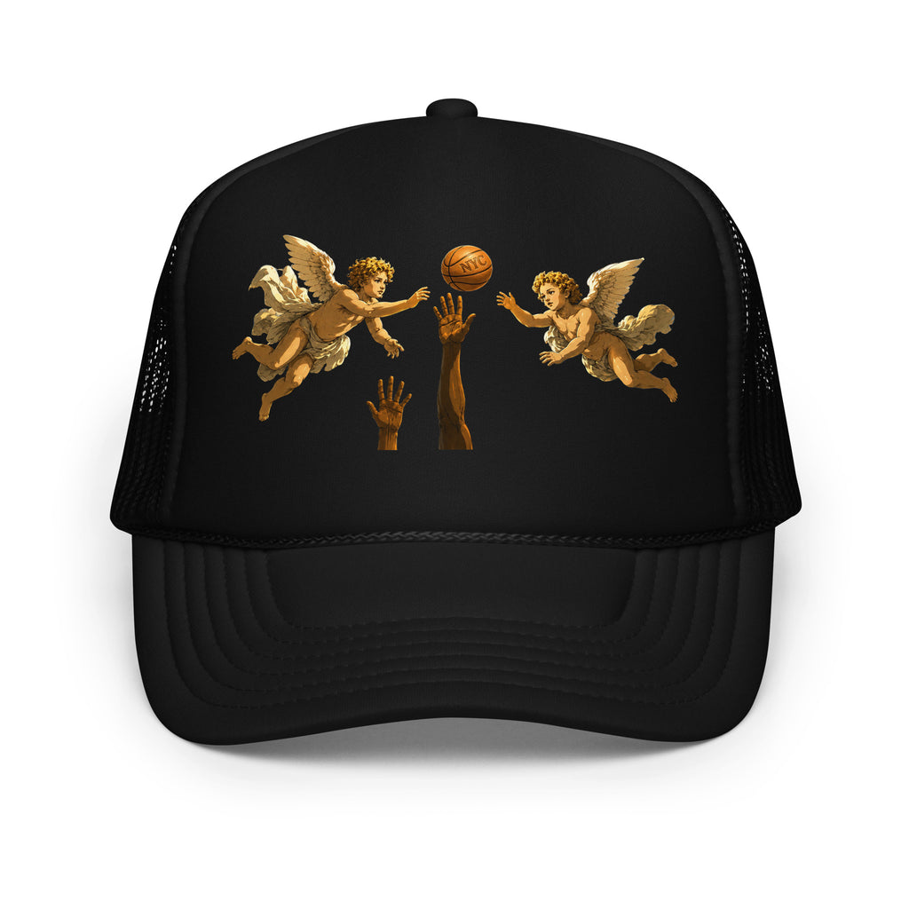 Front/product view of Hand of OG Angels Above Foam Trucker Hat hat