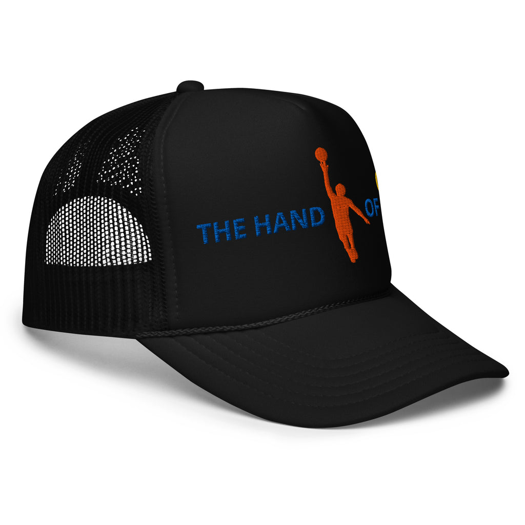 Back/detail view of The Hand of OG (God) Foam Trucker Hat hat