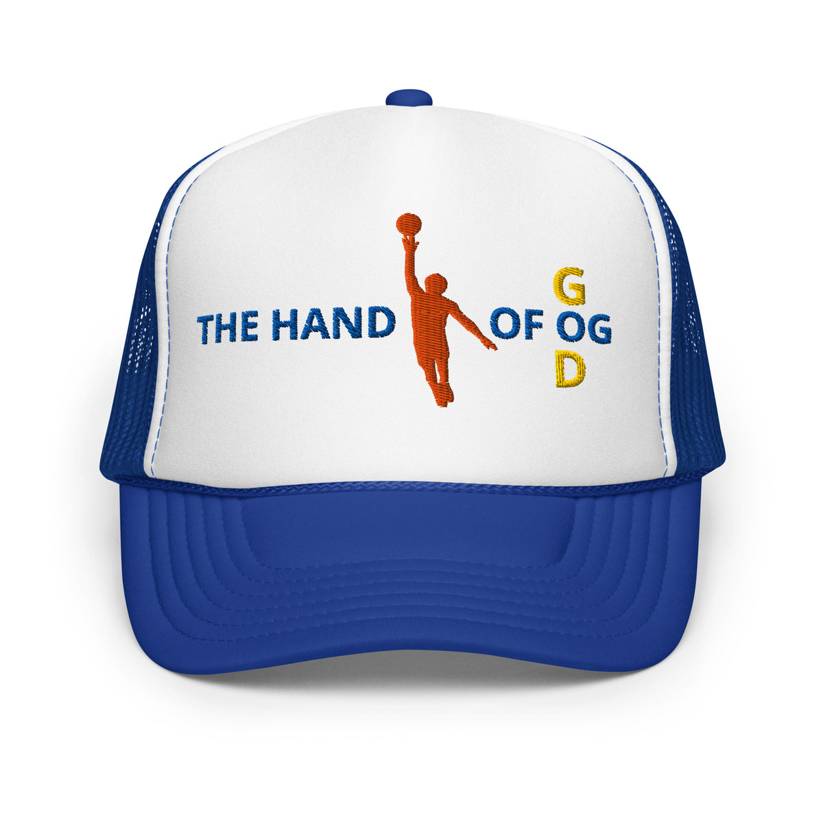 Back/detail view of The Hand of OG (God) Foam Trucker Hat hat
