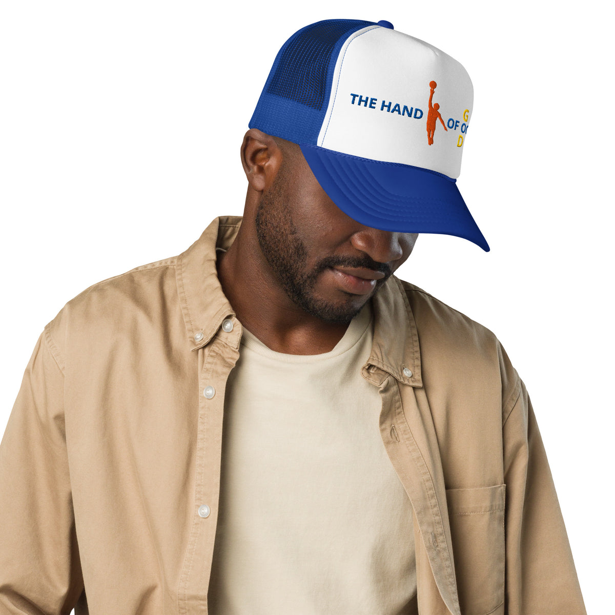 Back/detail view of The Hand of OG (God) Foam Trucker Hat hat