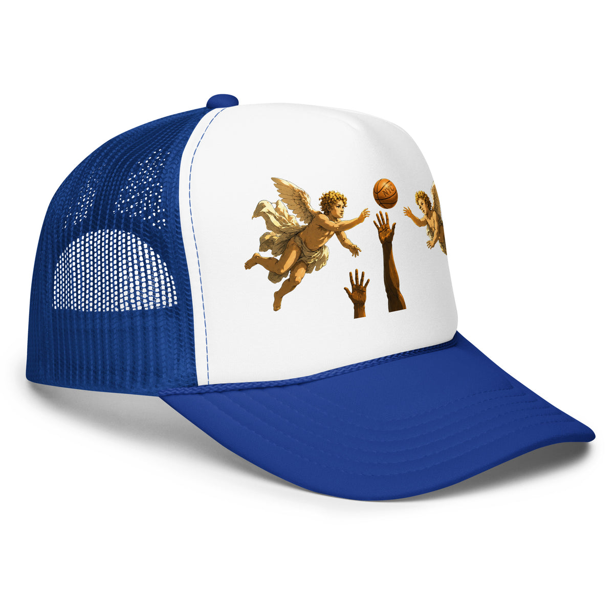 Back/detail view of Hand of OG Angels Above Foam Trucker Hat hat