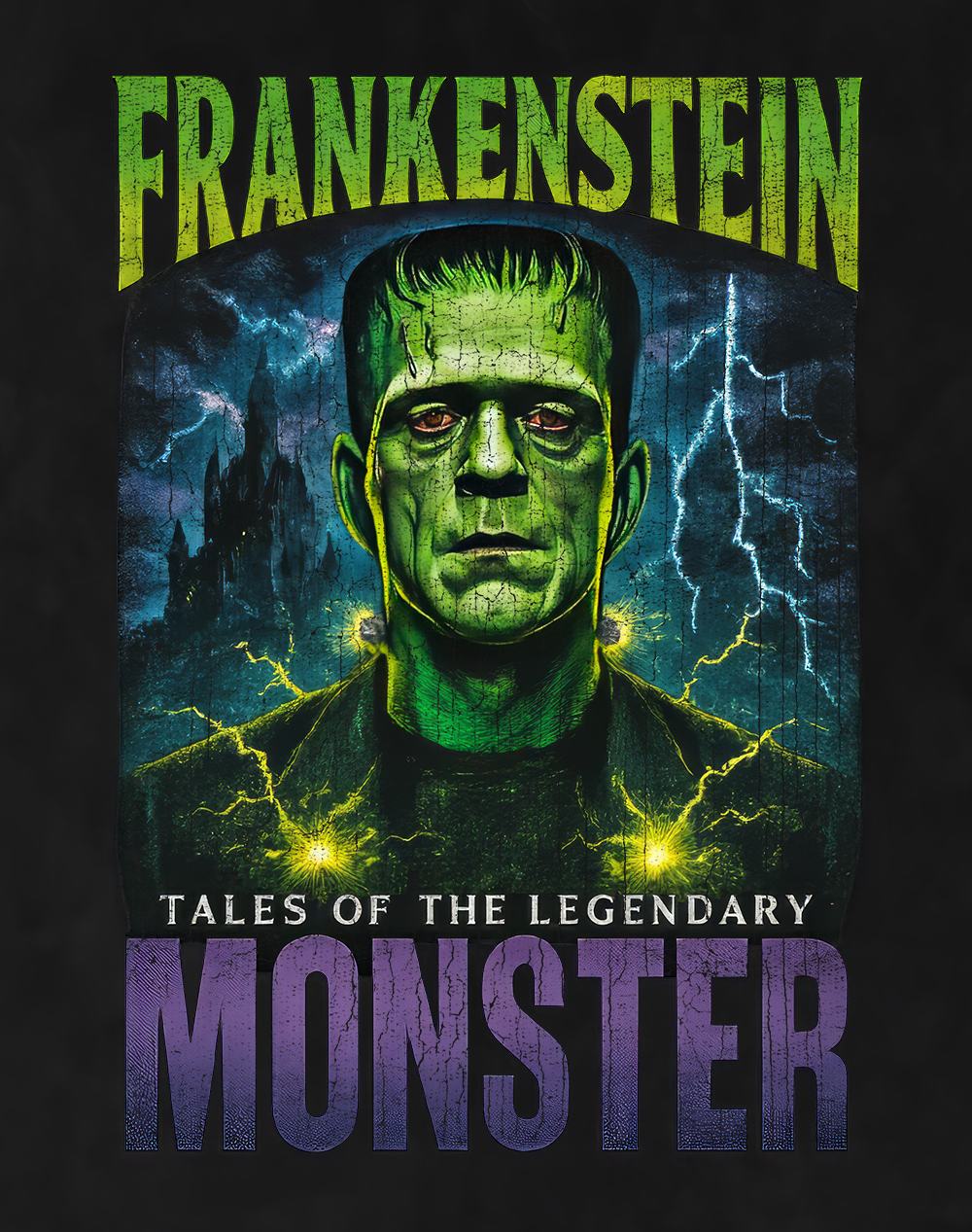 Back/detail view of Frankenstein’s Monster 90s Bootleg Vintage Oversized T-Shirt graphic T-shirt
