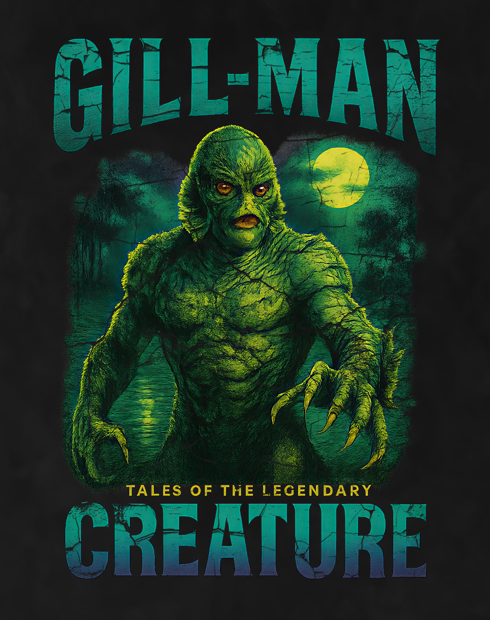 Back/detail view of Gill-Man 90s Bootleg Vintage Oversized T-Shirt graphic T-shirt