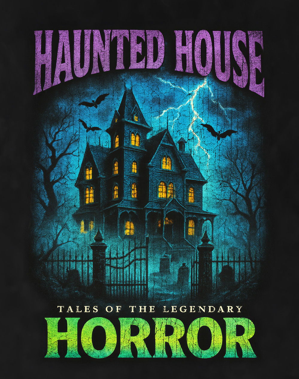 Back/detail view of Haunted House 90s Bootleg Vintage Oversized T-Shirt graphic T-shirt