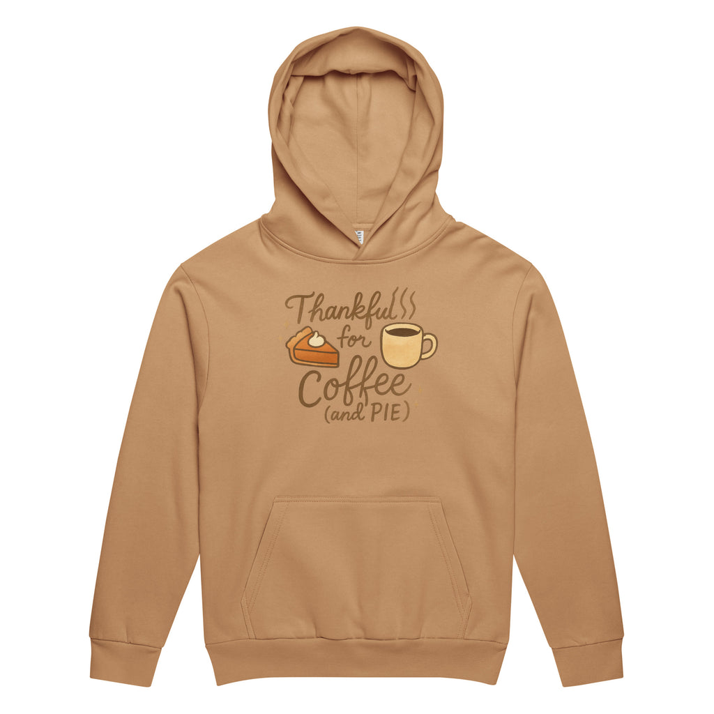 Back/detail view of Thankful for Coffee (and Pie) – Urban Garment-Dyed Hoodie (Oversized) graphic hoodie