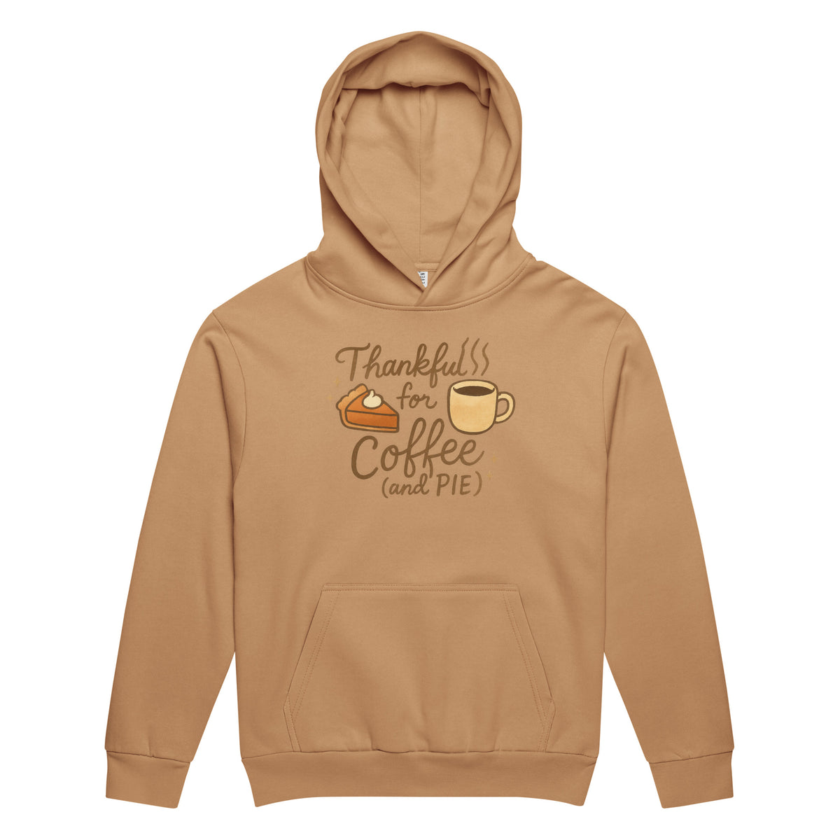 Back/detail view of Thankful for Coffee (and Pie) – Urban Garment-Dyed Hoodie (Oversized) graphic hoodie