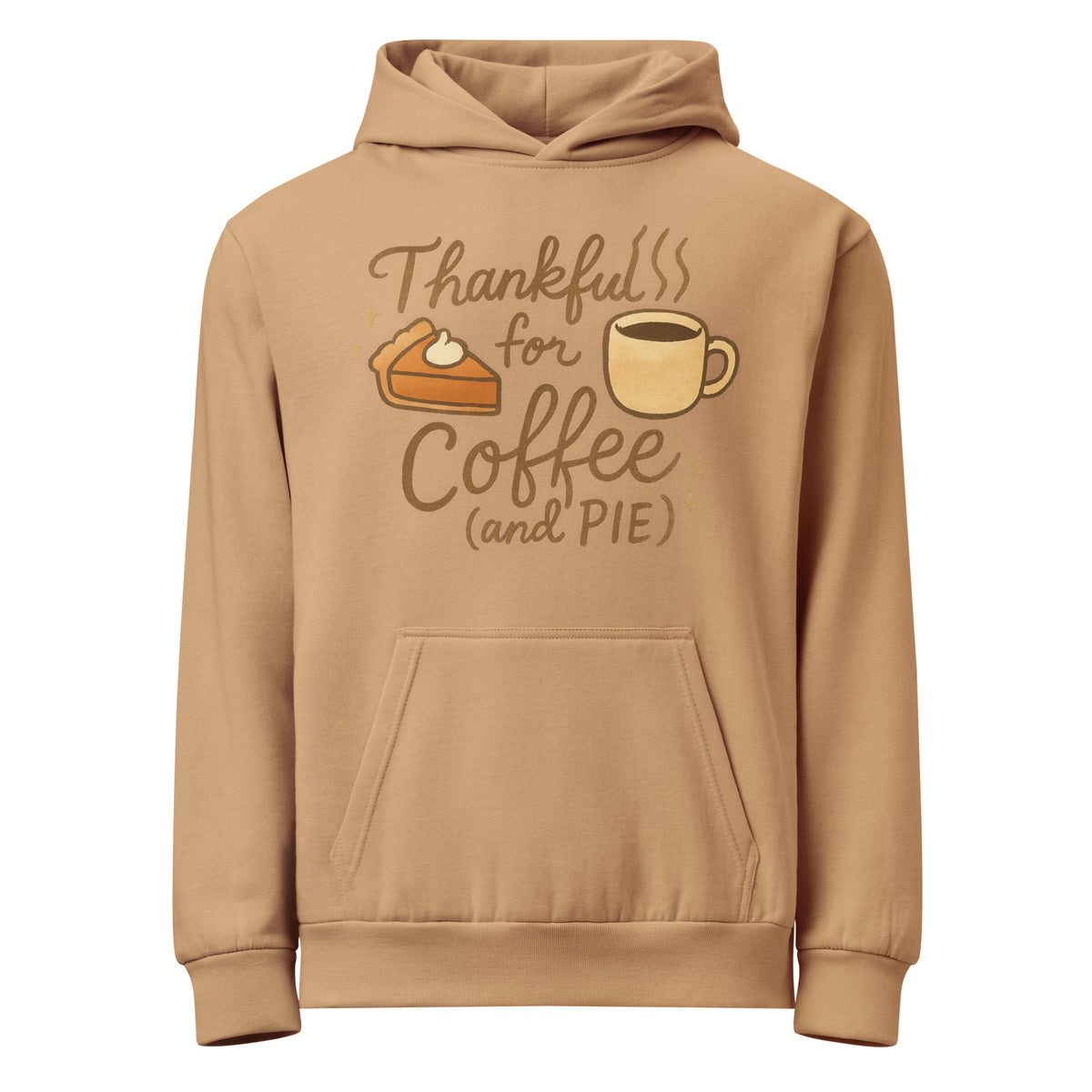 Back/detail view of Thankful for Coffee (and Pie) – Urban Garment-Dyed Hoodie (Oversized) graphic hoodie