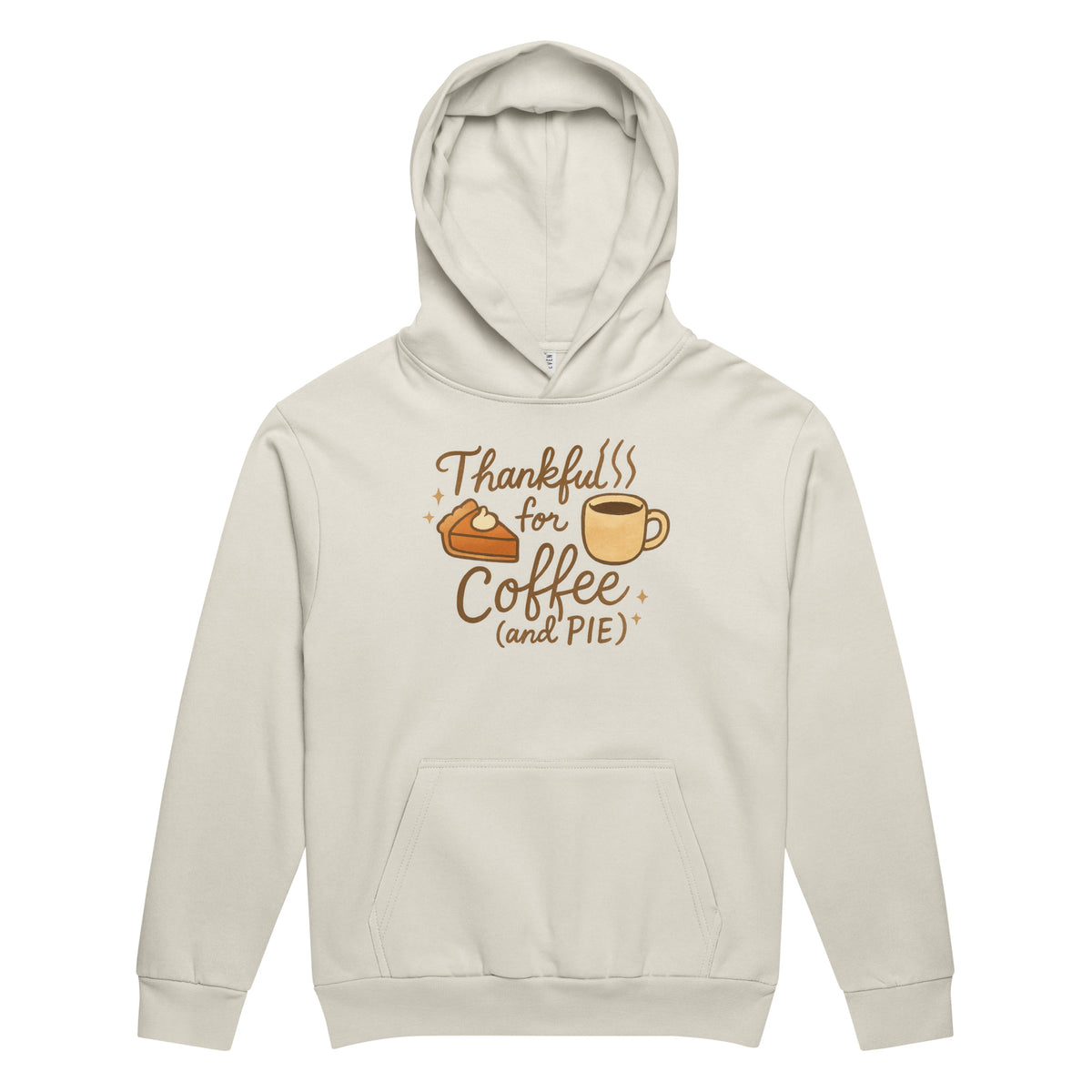 Back/detail view of Thankful for Coffee (and Pie) – Urban Garment-Dyed Hoodie (Oversized) graphic hoodie
