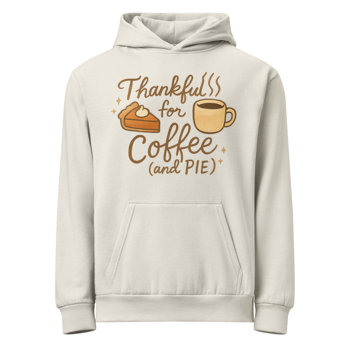 Back/detail view of Thankful for Coffee (and Pie) – Urban Garment-Dyed Hoodie (Oversized) graphic hoodie