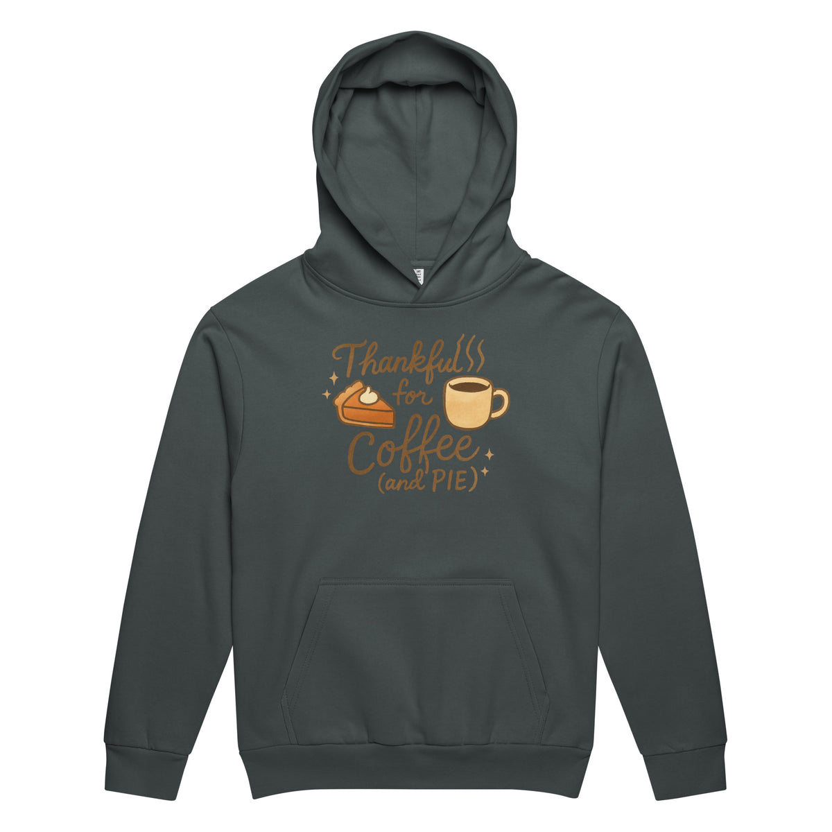 Front/product view of Thankful for Coffee (and Pie) – Urban Garment-Dyed Hoodie (Oversized) graphic hoodie