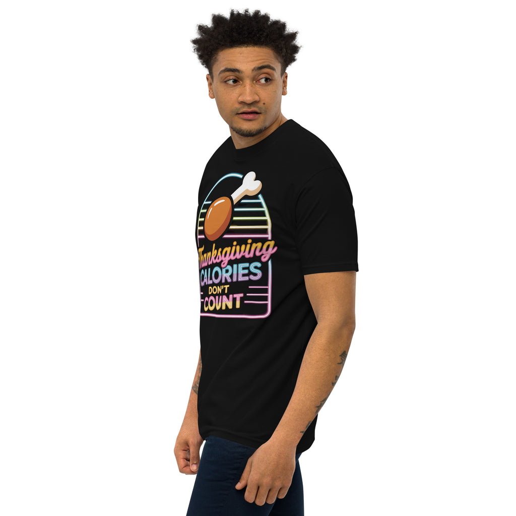 Back/detail view of Thanksgiving Calories Don’t Count – Men’s Premium Heavyweight Tee graphic T-shirt