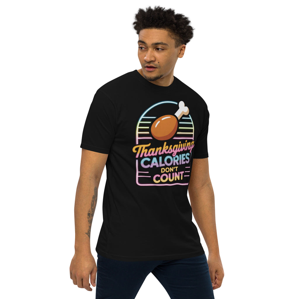 Back/detail view of Thanksgiving Calories Don’t Count – Men’s Premium Heavyweight Tee graphic T-shirt