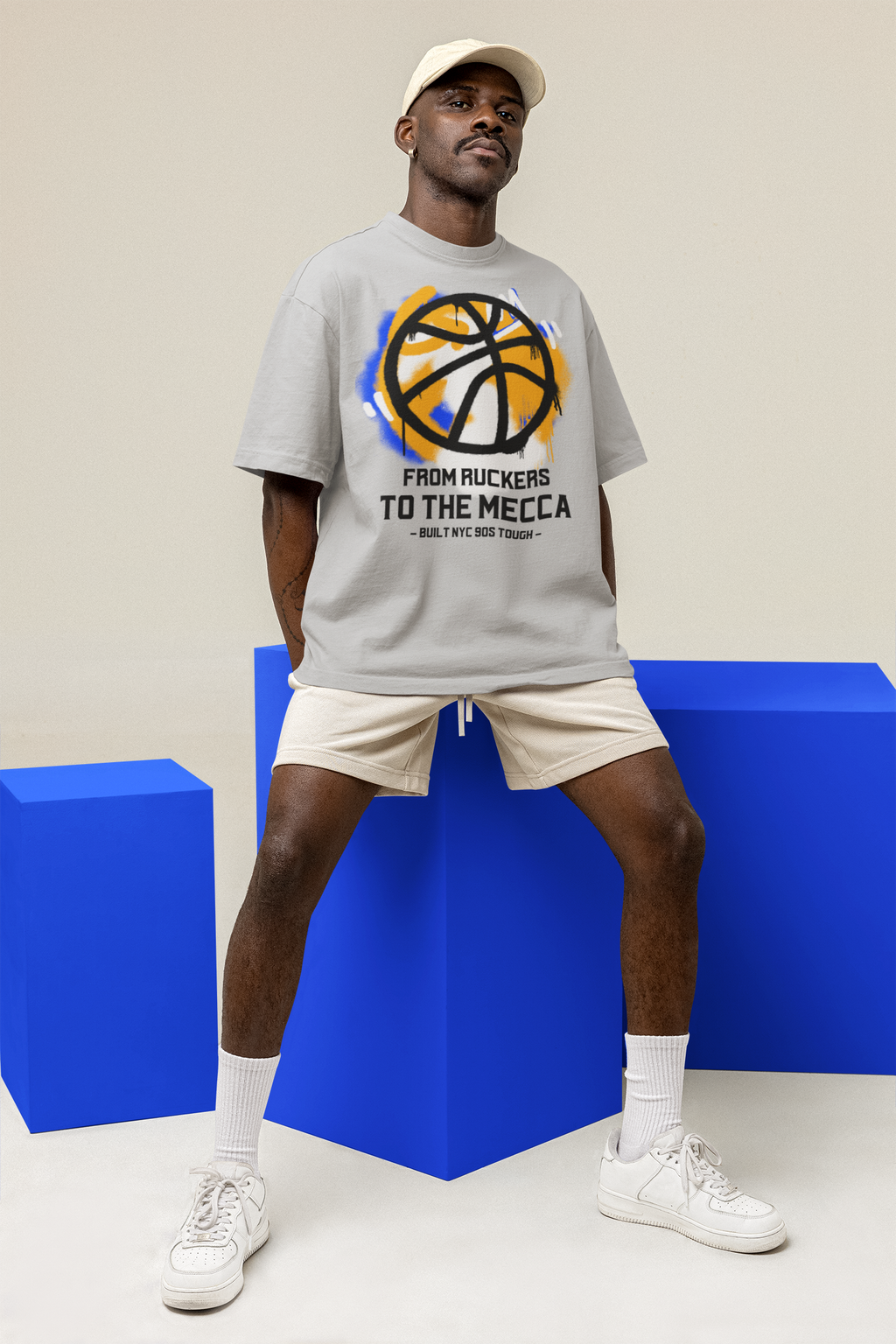 Ruckers to the Mecca Graffiti Basketball - Streetwear Loose Drop Shoulder T-Shirt