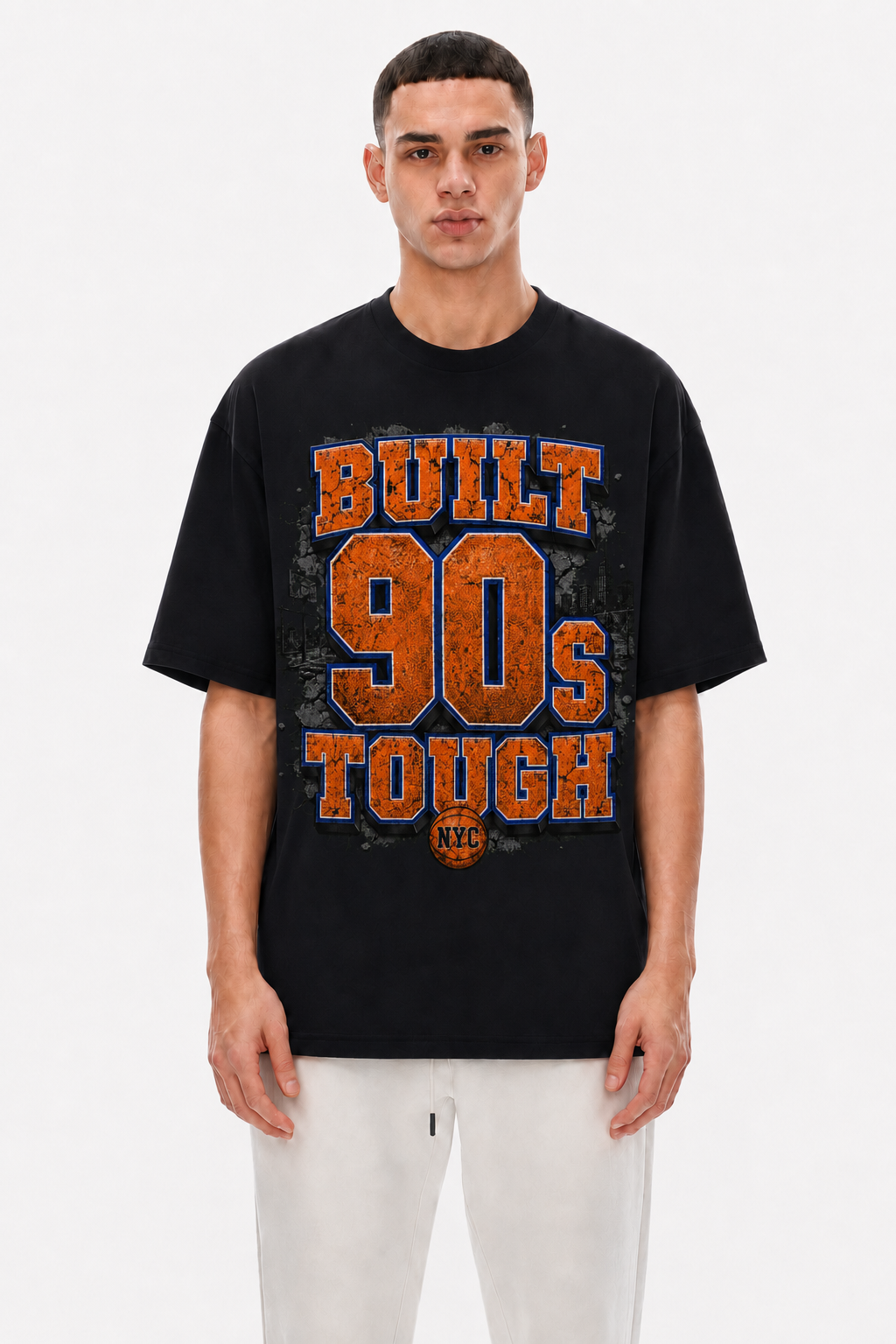 Built 90s Tough NYC Basketball - Streetwear Loose Drop Shoulder T-Shirt