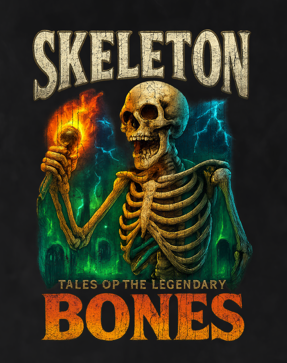 Back/detail view of Skeleton 90s Bootleg Vintage Oversized T-Shirt – Bones Streetwear Tee graphic T-shirt