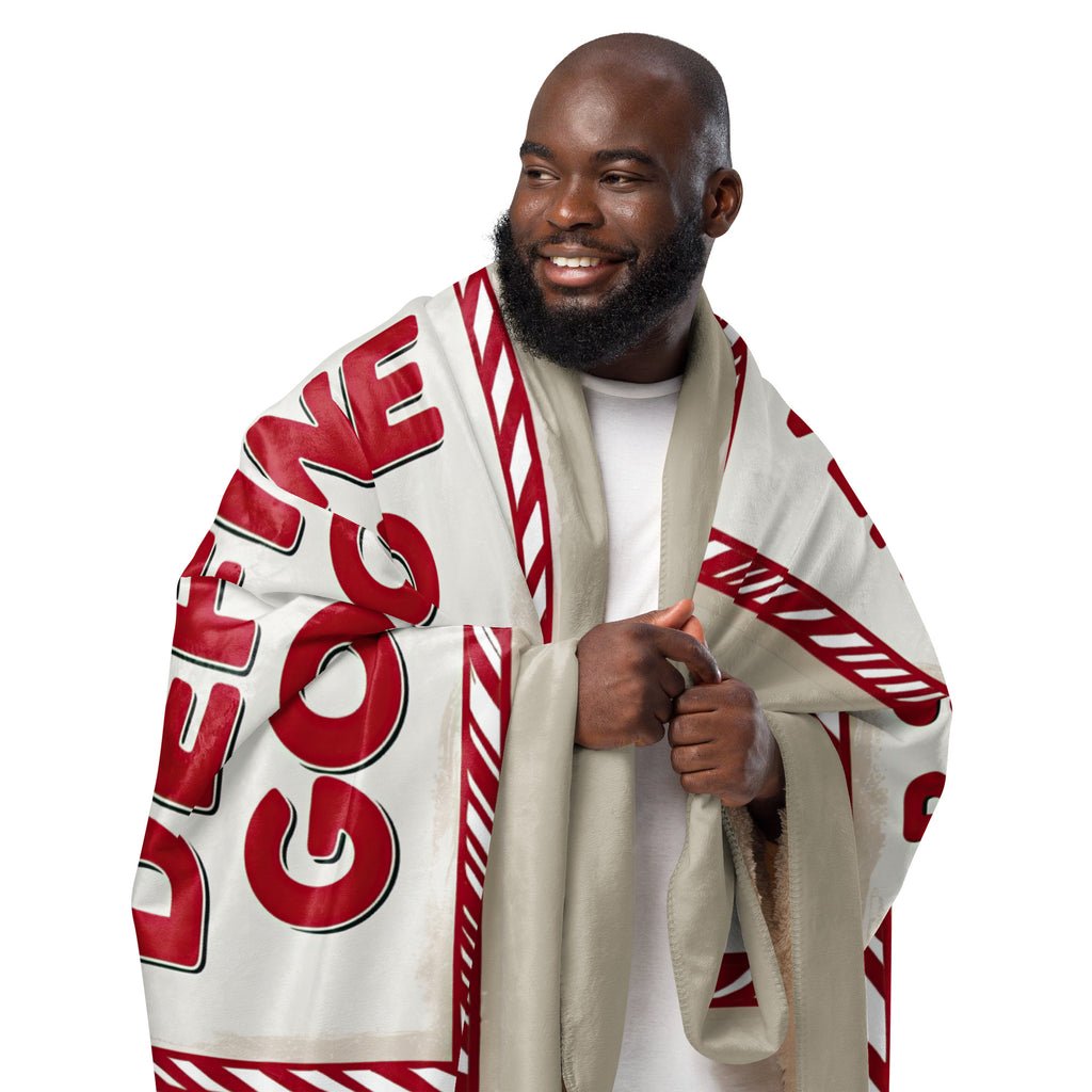 Back/detail view of Dear Santa, Define “Good” – Sublimated Sherpa Blanket (Ultra-Soft blanket