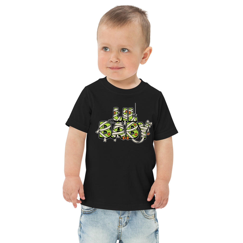 LIL BABY Halloween monster name Toddler Jersey T-Shirt in Heather with spooky front lettering and blank back