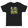 LIL SIS Halloween monster name Toddler Jersey T-Shirt in Black with spooky front lettering and blank back