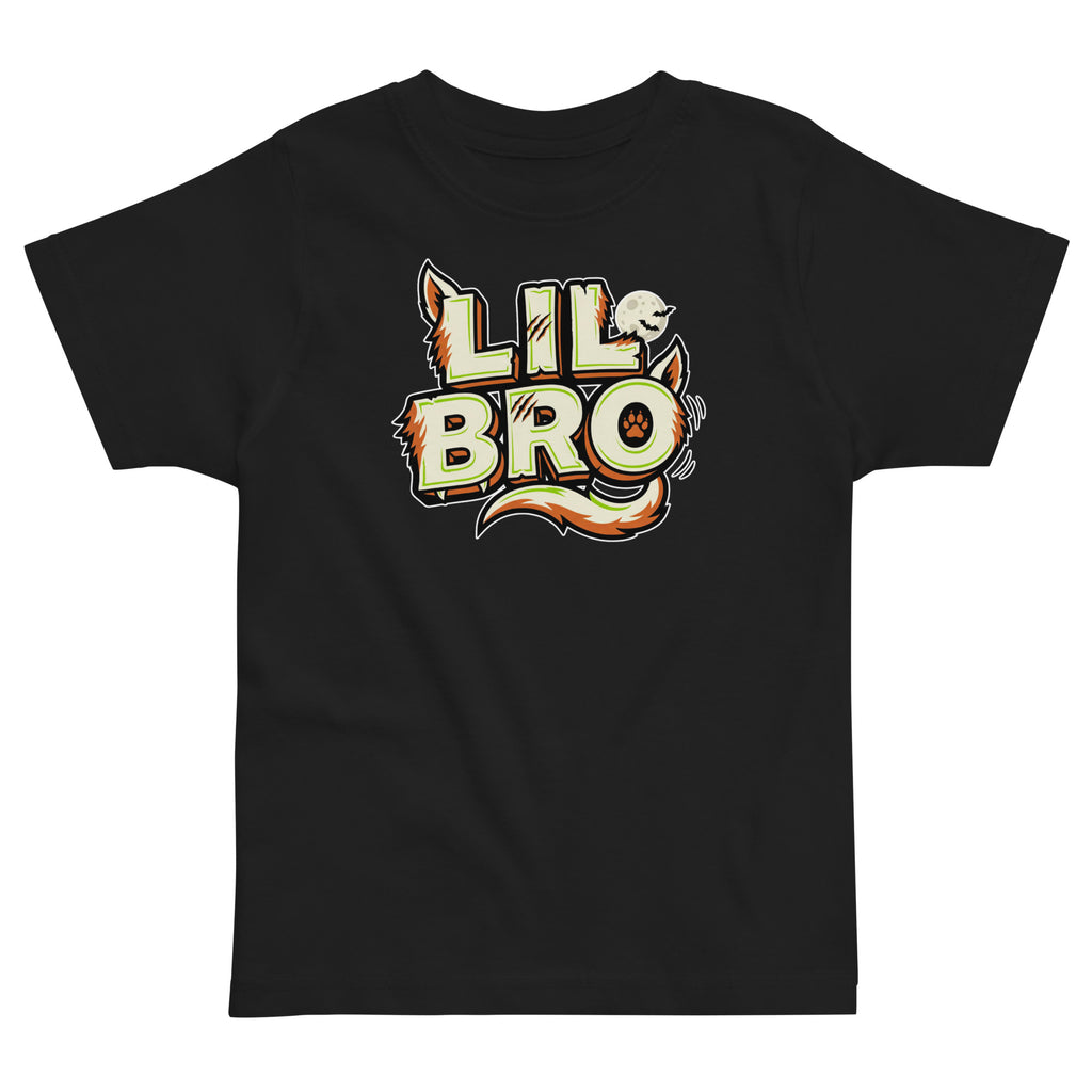 LIL BRO Halloween monster name Toddler Jersey T-Shirt in Black with spooky front lettering and blank back