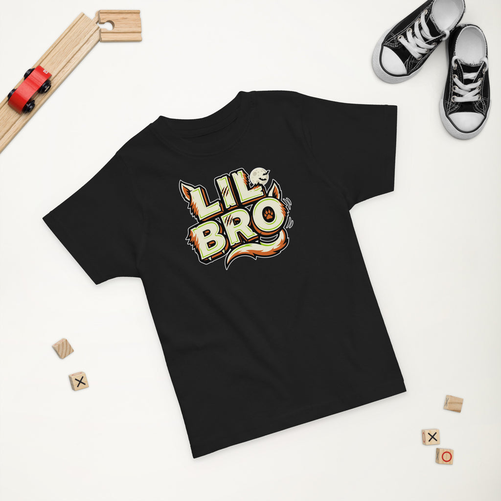 LIL BRO Halloween monster name Toddler Jersey T-Shirt in White with spooky front lettering and blank back