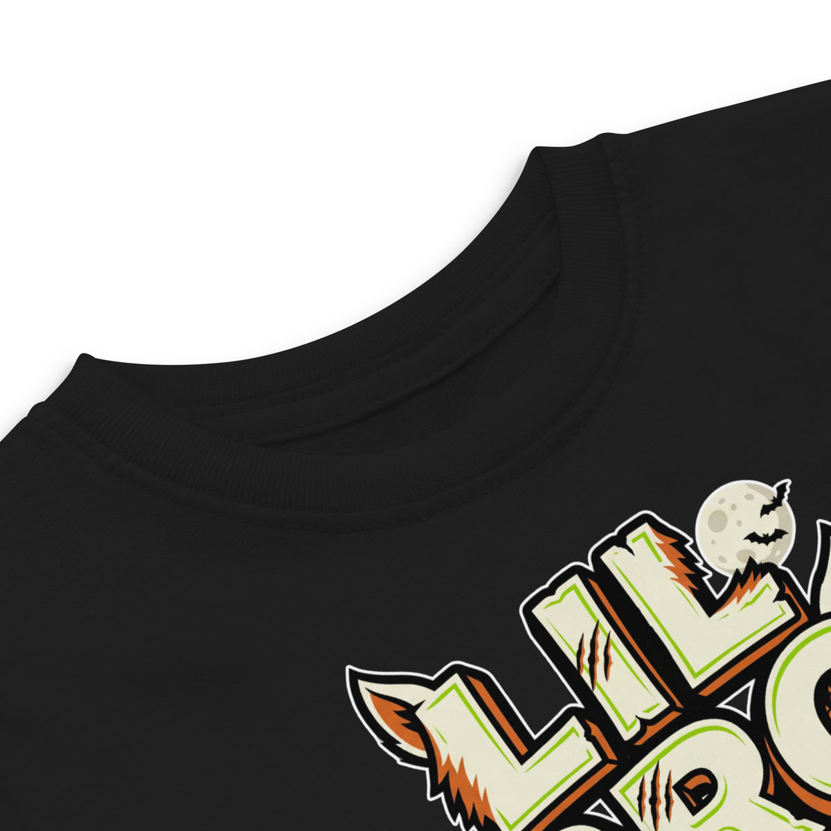 LIL BRO Halloween monster name Toddler Jersey T-Shirt with spooky front lettering and blank back