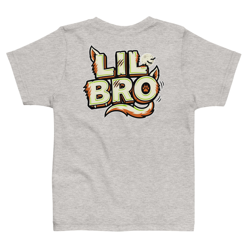 Haunted House Staff Lil Bro “Doorbell Boo Crew” Toddler Jersey T-Shirt with Doorbell Boo Crew front design and matching LIL BRO back graphic for Halloween family outfits