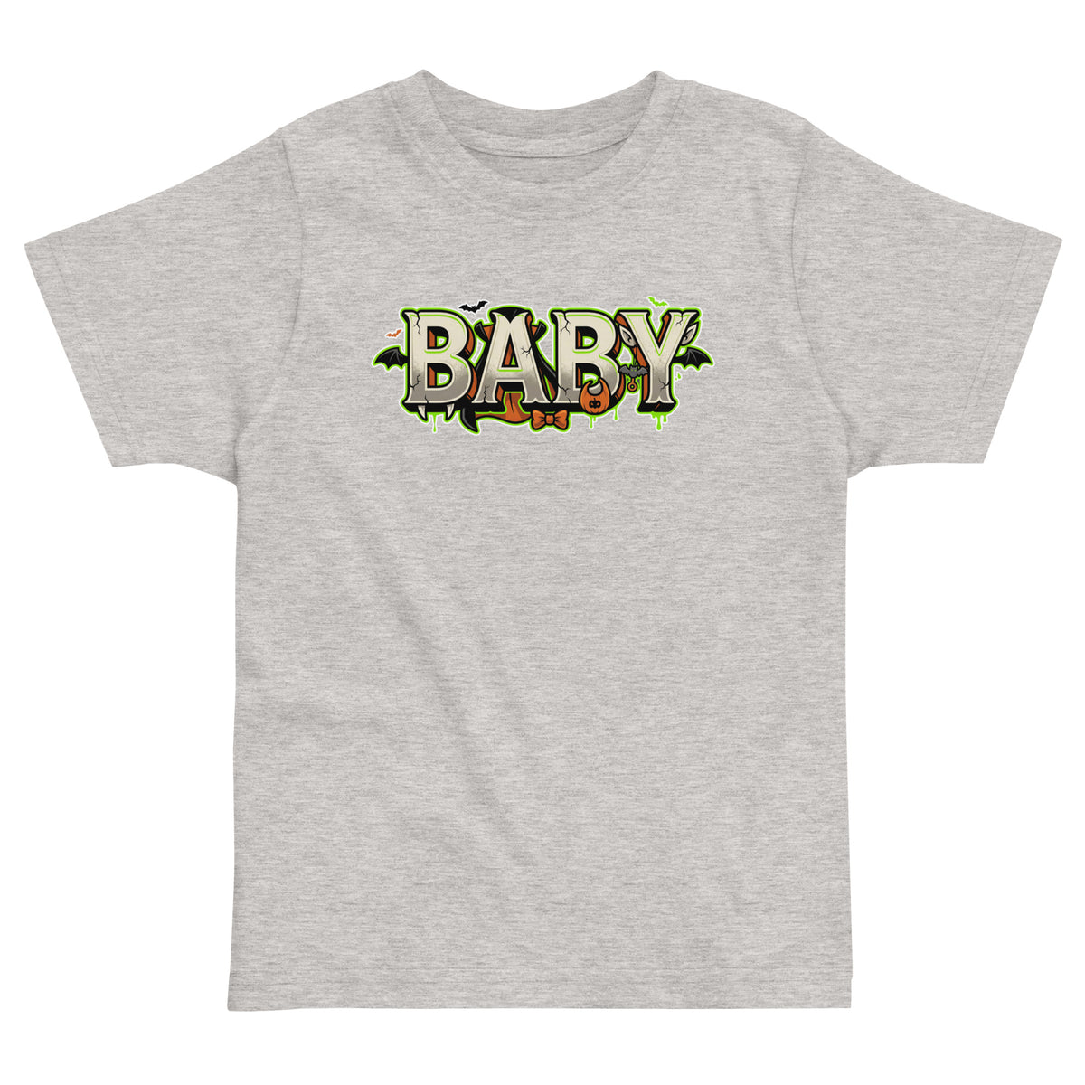 BABY Halloween monster name Toddler Jersey T-Shirt in Black with spooky front lettering and blank back