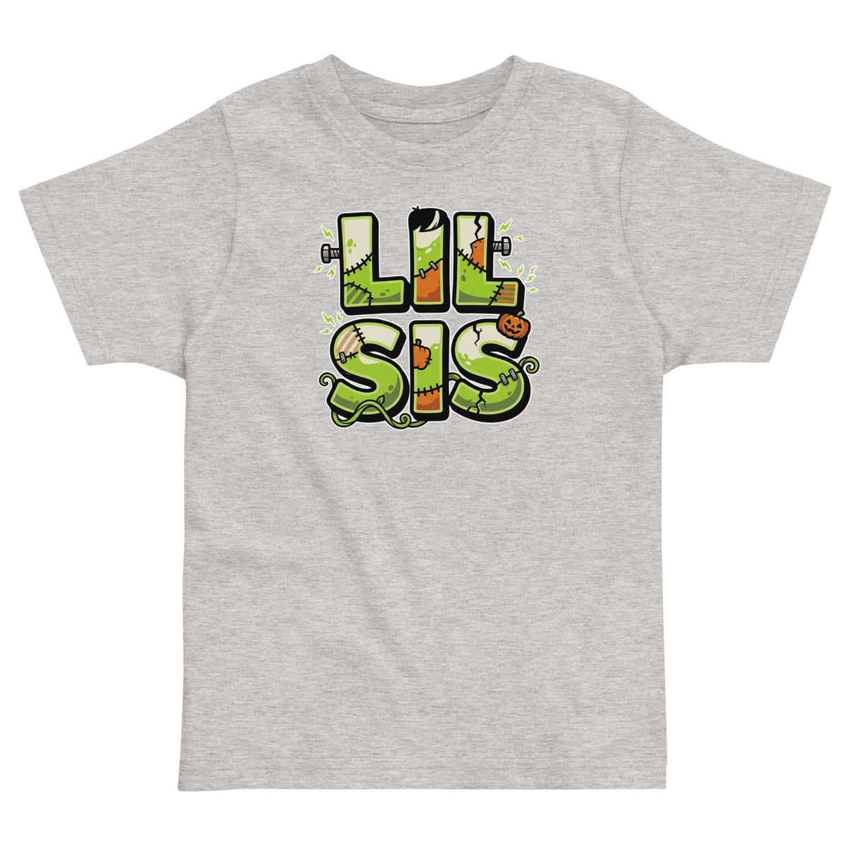 LIL SIS Halloween monster name Toddler Jersey T-Shirt in Black with spooky front lettering and blank back