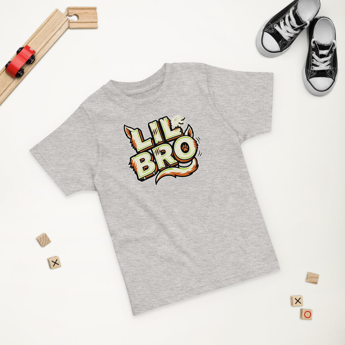 LIL BRO Halloween monster name Toddler Jersey T-Shirt in White with spooky front lettering and blank back
