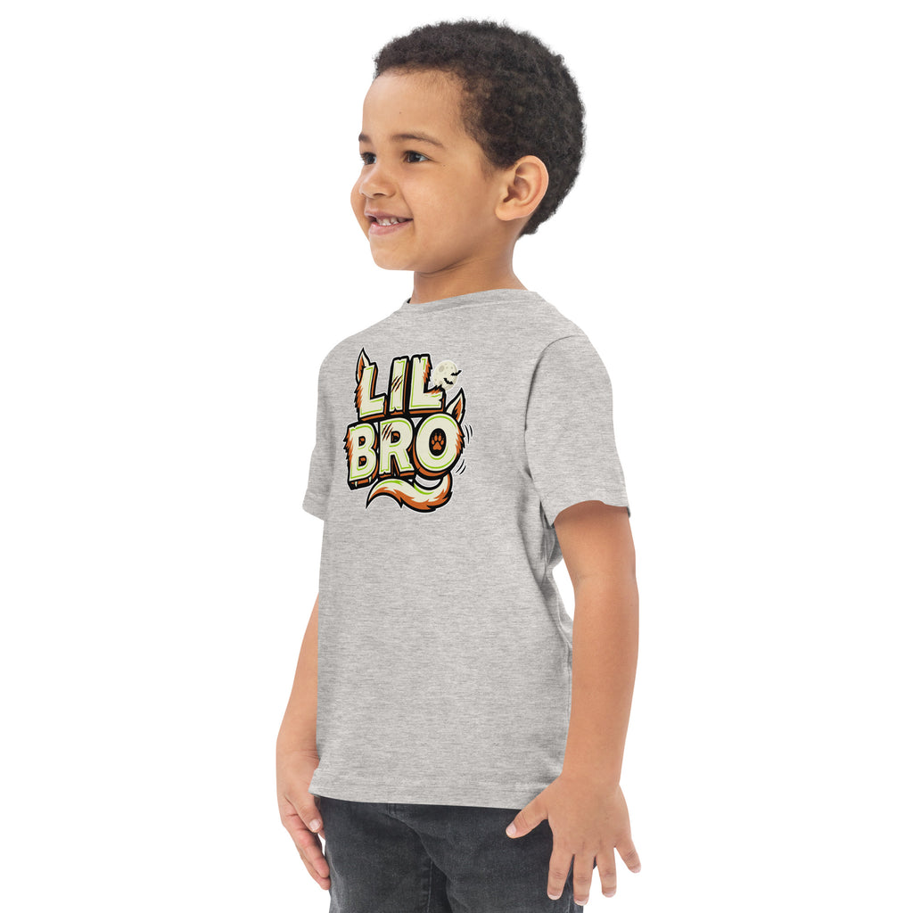 LIL BRO Halloween monster name Toddler Jersey T-Shirt in Navy with spooky front lettering and blank back