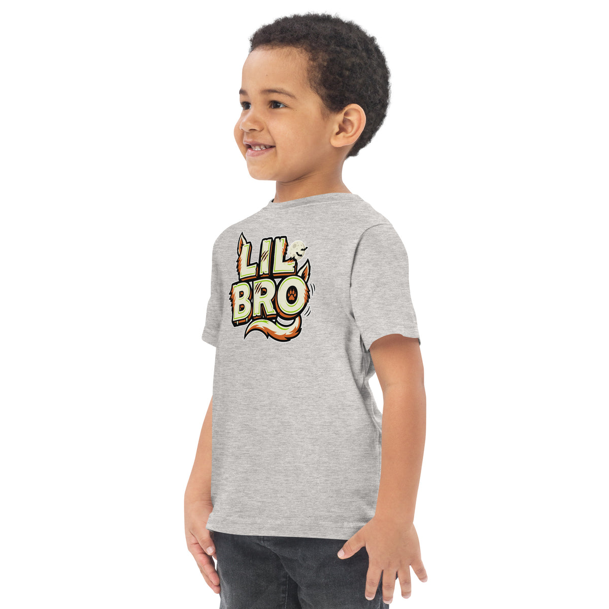 LIL BRO Halloween monster name Toddler Jersey T-Shirt in Navy with spooky front lettering and blank back