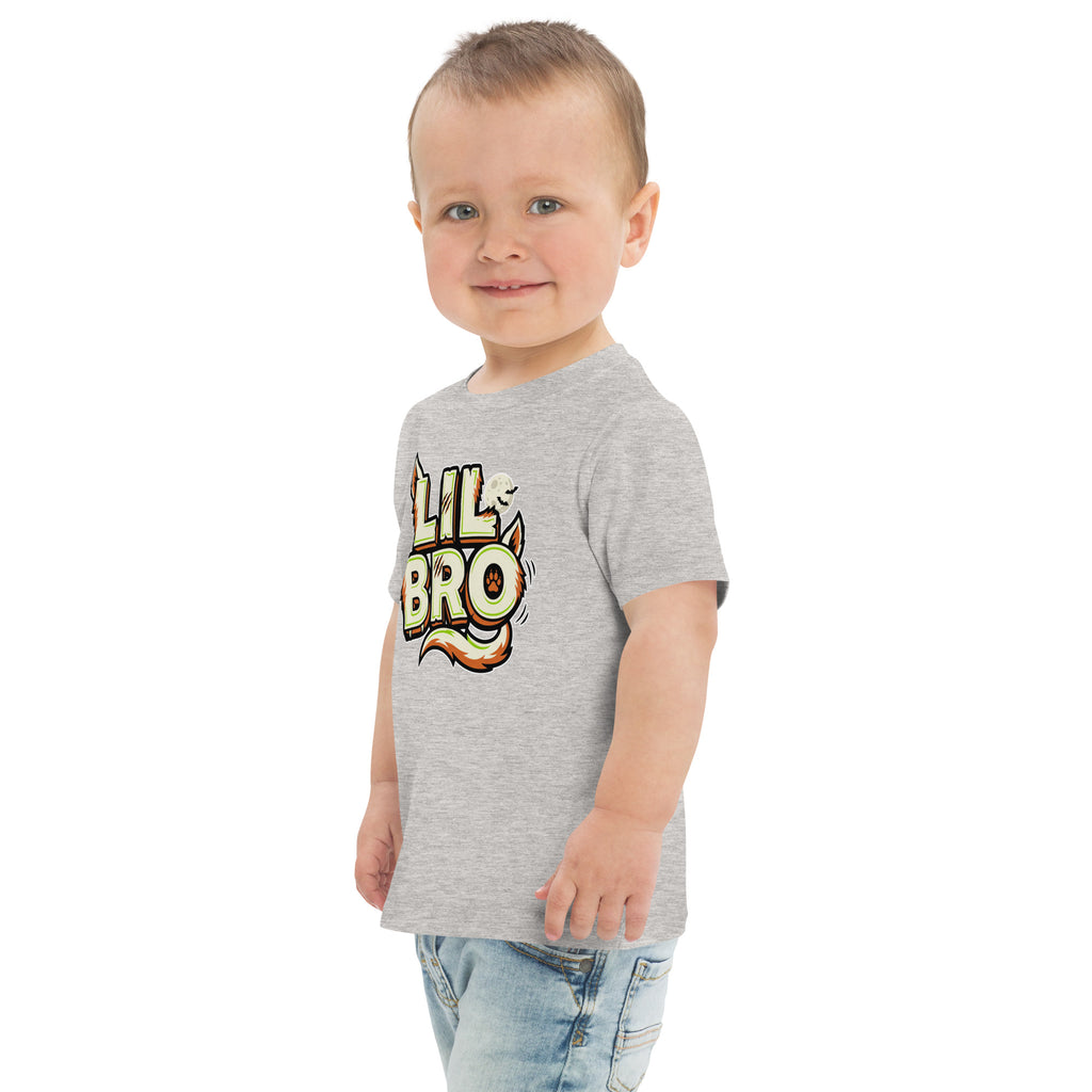 LIL BRO Halloween monster name Toddler Jersey T-Shirt in Heather with spooky front lettering and blank back