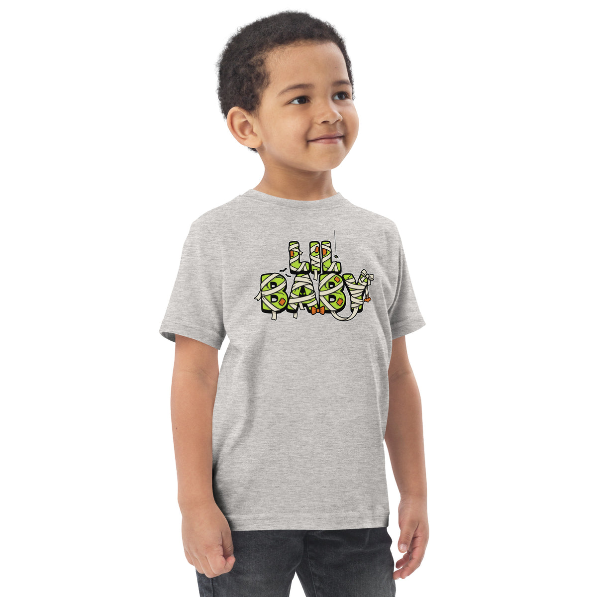 LIL BABY Halloween monster name Toddler Jersey T-Shirt in Navy with spooky front lettering and blank back