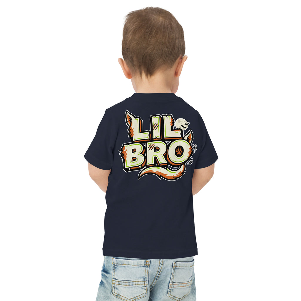 Haunted House Staff Lil Bro “Doorbell Boo Crew” Toddler Jersey T-Shirt with Doorbell Boo Crew front design and matching LIL BRO back graphic for Halloween family outfits