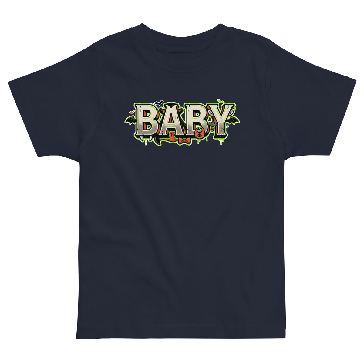 BABY Halloween monster name Toddler Jersey T-Shirt in Black with spooky front lettering and blank back