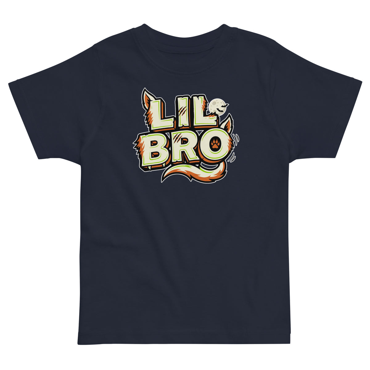 LIL BRO Halloween monster name Toddler Jersey T-Shirt in Black with spooky front lettering and blank back