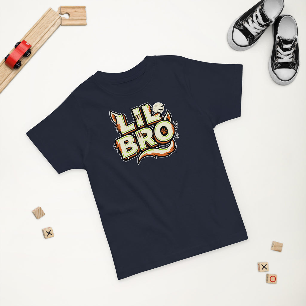 LIL BRO Halloween monster name Toddler Jersey T-Shirt in White with spooky front lettering and blank back