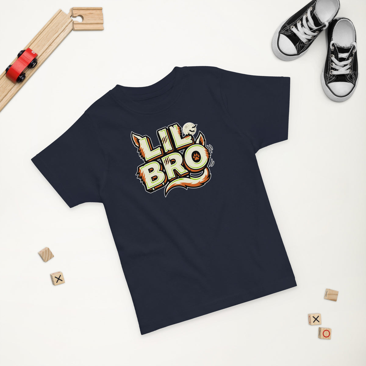 LIL BRO Halloween monster name Toddler Jersey T-Shirt in White with spooky front lettering and blank back
