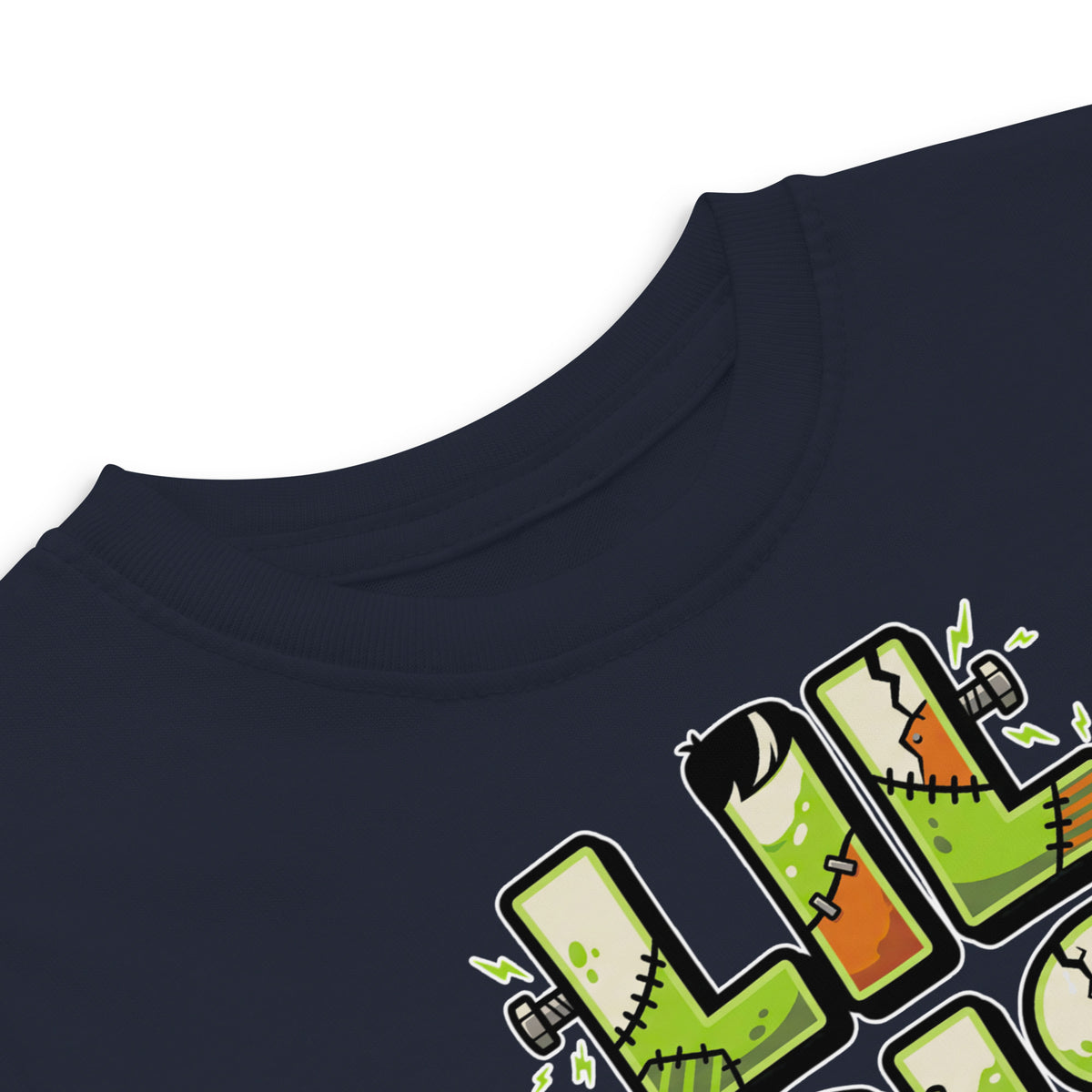 LIL SIS Halloween monster name Toddler Jersey T-Shirt in White with spooky front lettering and blank back
