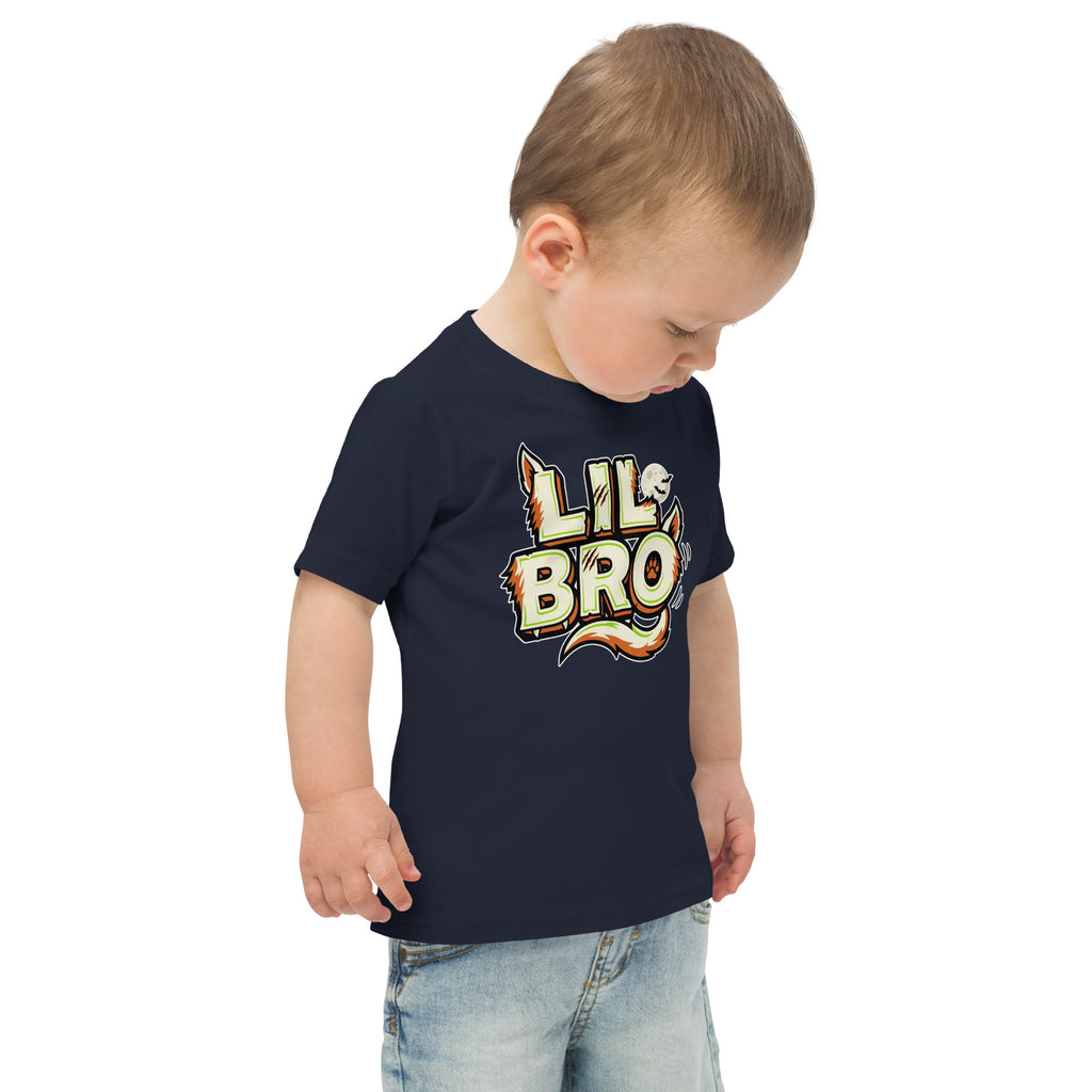 LIL BRO Halloween monster name Toddler Jersey T-Shirt in Heather with spooky front lettering and blank back