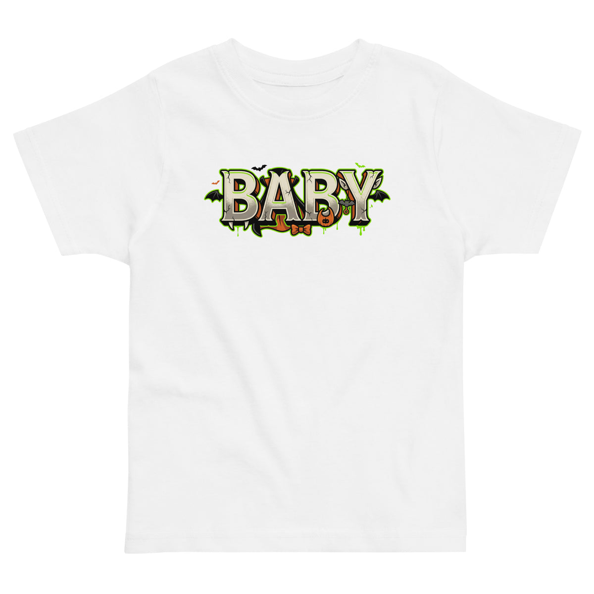 BABY Halloween monster name Toddler Jersey T-Shirt in Black with spooky front lettering and blank back