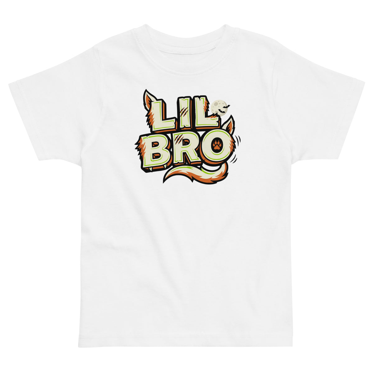 LIL BRO Halloween monster name Toddler Jersey T-Shirt in Black with spooky front lettering and blank back