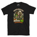 Haunted House Staff Brother “House DJ” Unisex T-Shirt with House DJ front design and matching BROTHER back graphic for Halloween family outfits