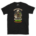 Haunted House Staff Big Sis “Monster Makeup Artist” Unisex T-Shirt with Monster Makeup Artist front design and matching BIG SIS back graphic for Halloween family outfits