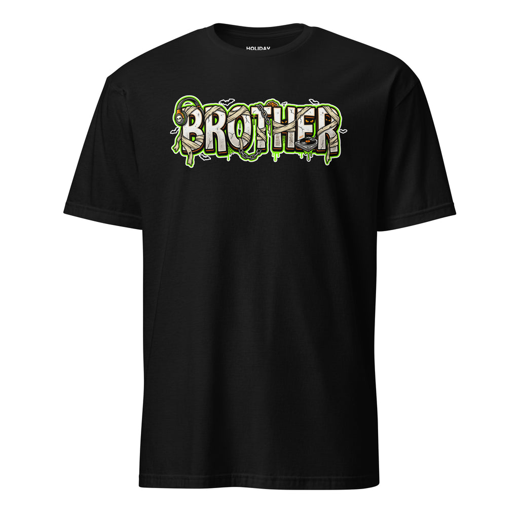 BROTHER Halloween monster name Unisex T-Shirt in Black with spooky front lettering and blank back