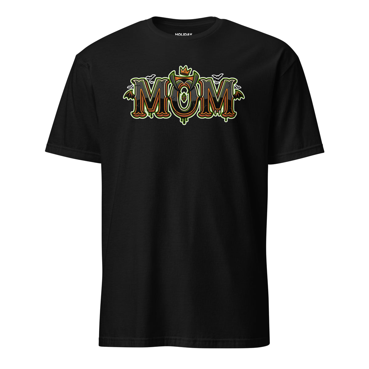 MOM Halloween monster name Unisex T-Shirt in Black with spooky front lettering and blank back