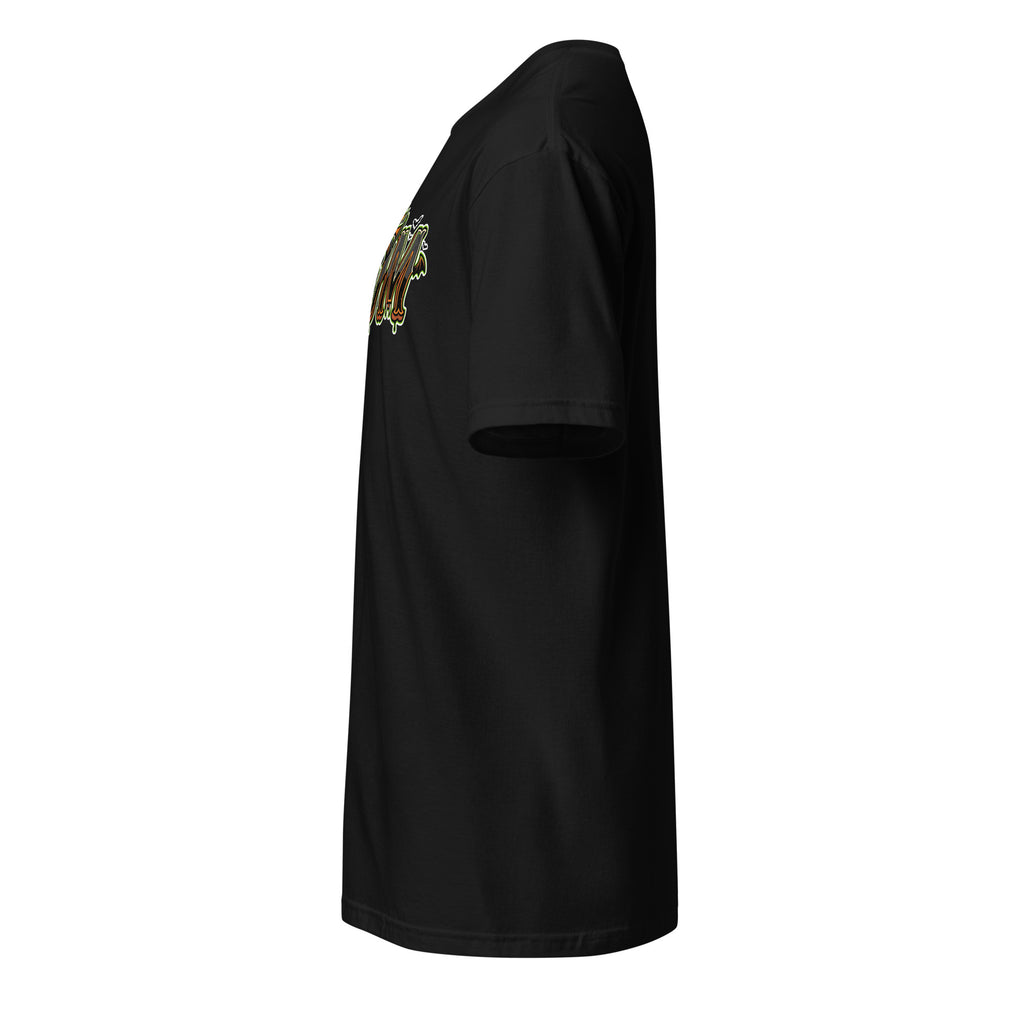 MOM Halloween monster name Unisex T-Shirt in Black with spooky front lettering and blank back
