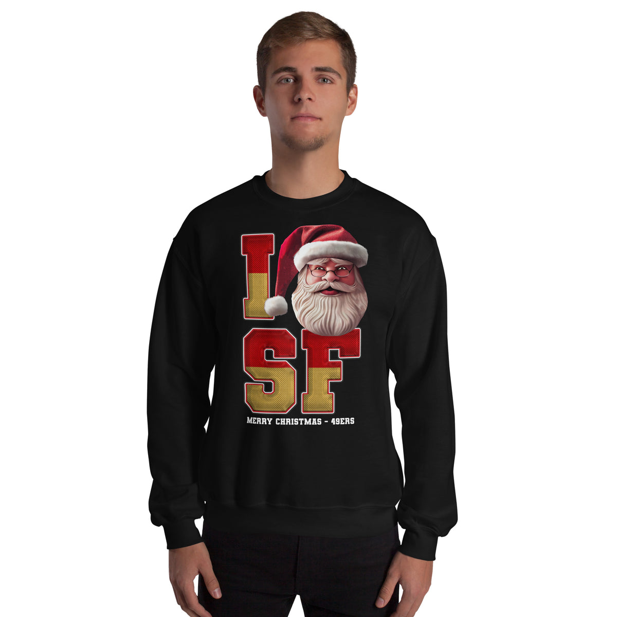 Back/detail view of I SF Santa — San Francisco Football Crewneck Sweatshirt graphic sweatshirt